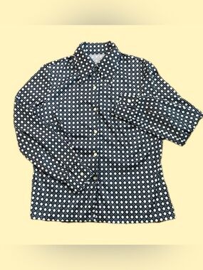 Genuine Vintage 1960’s 1970’s Navy & White Polka Dot Patterned Button-Up Shirt